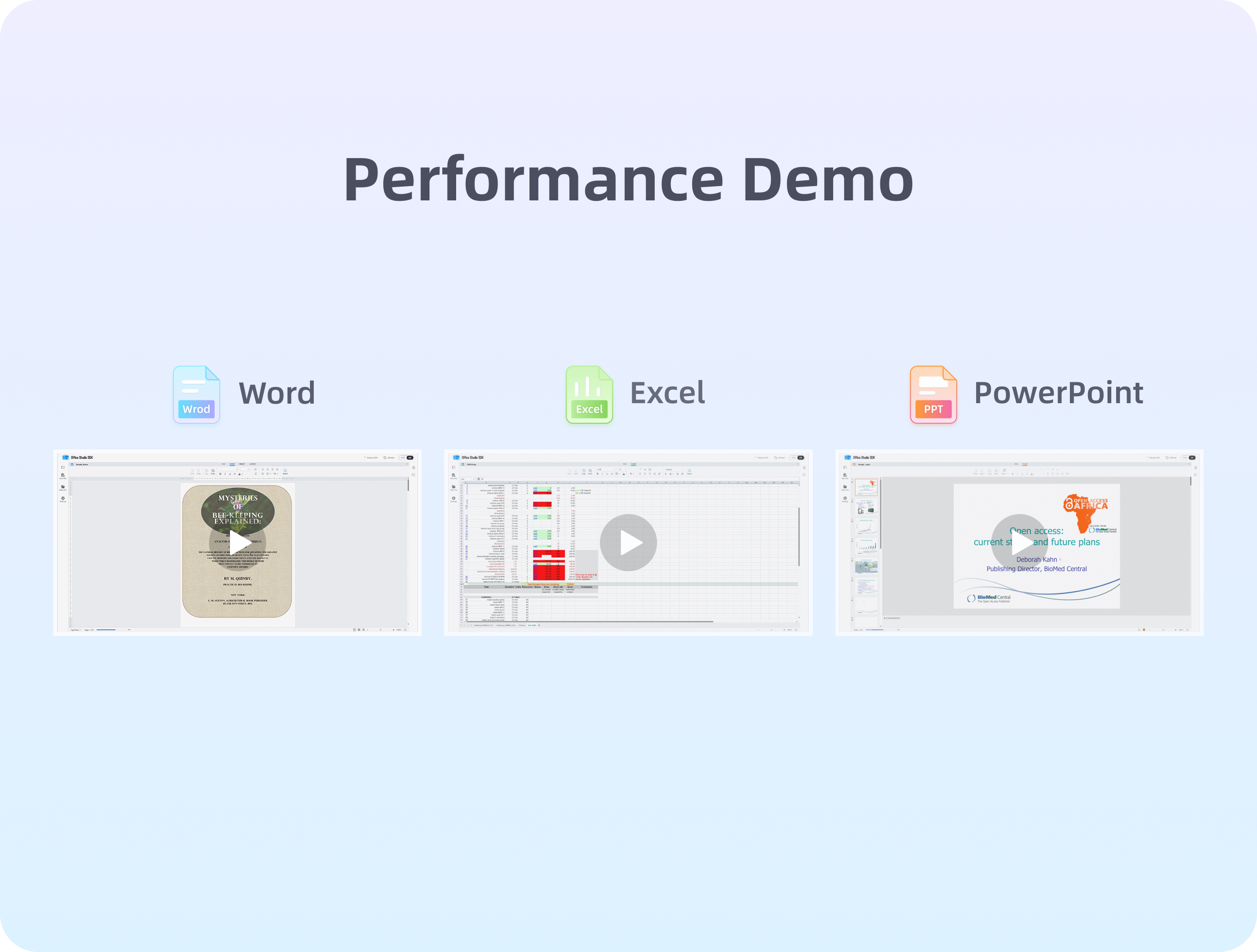 Performance demo for Word, Excel, and PowerPoint documents